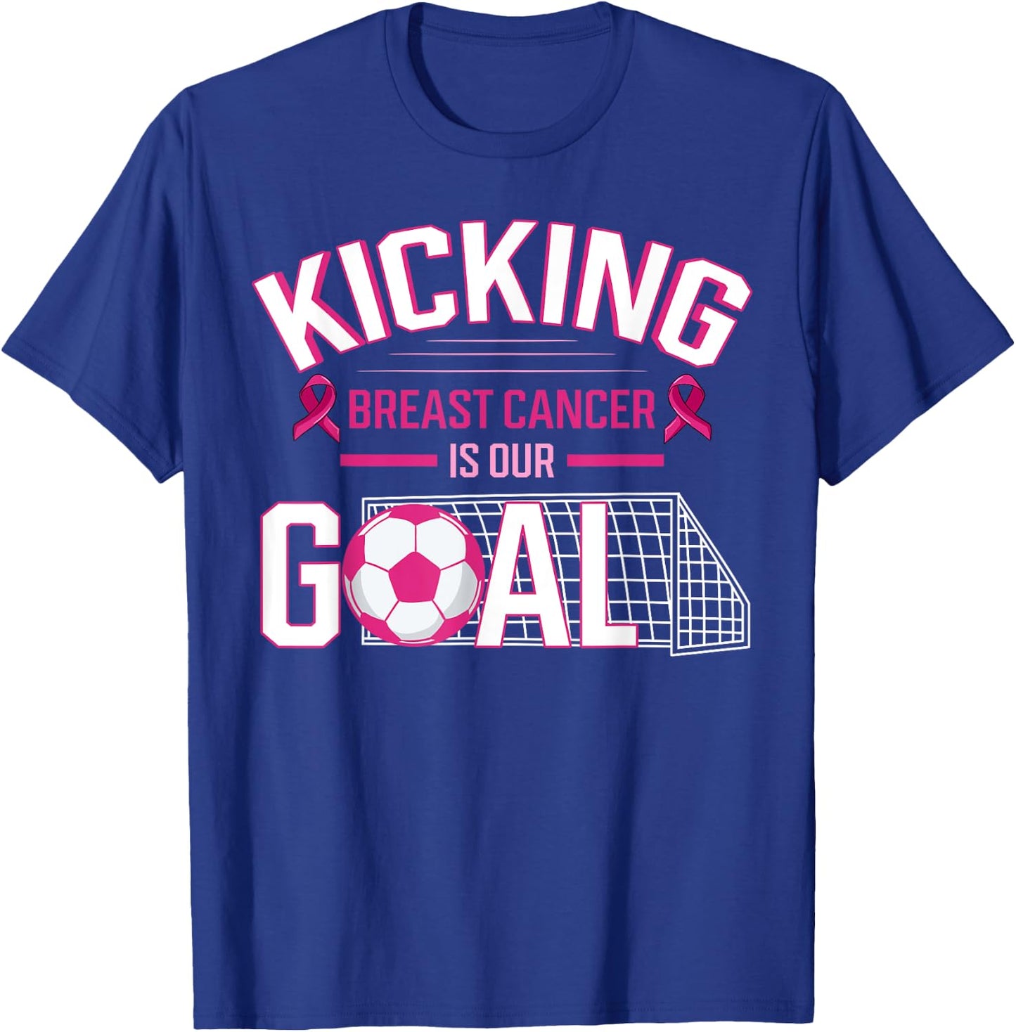 Breast Cancer Soccer Ball Goal Pink Ribbon Mammogram Sport T-Shirt - T-Shirt | Royal