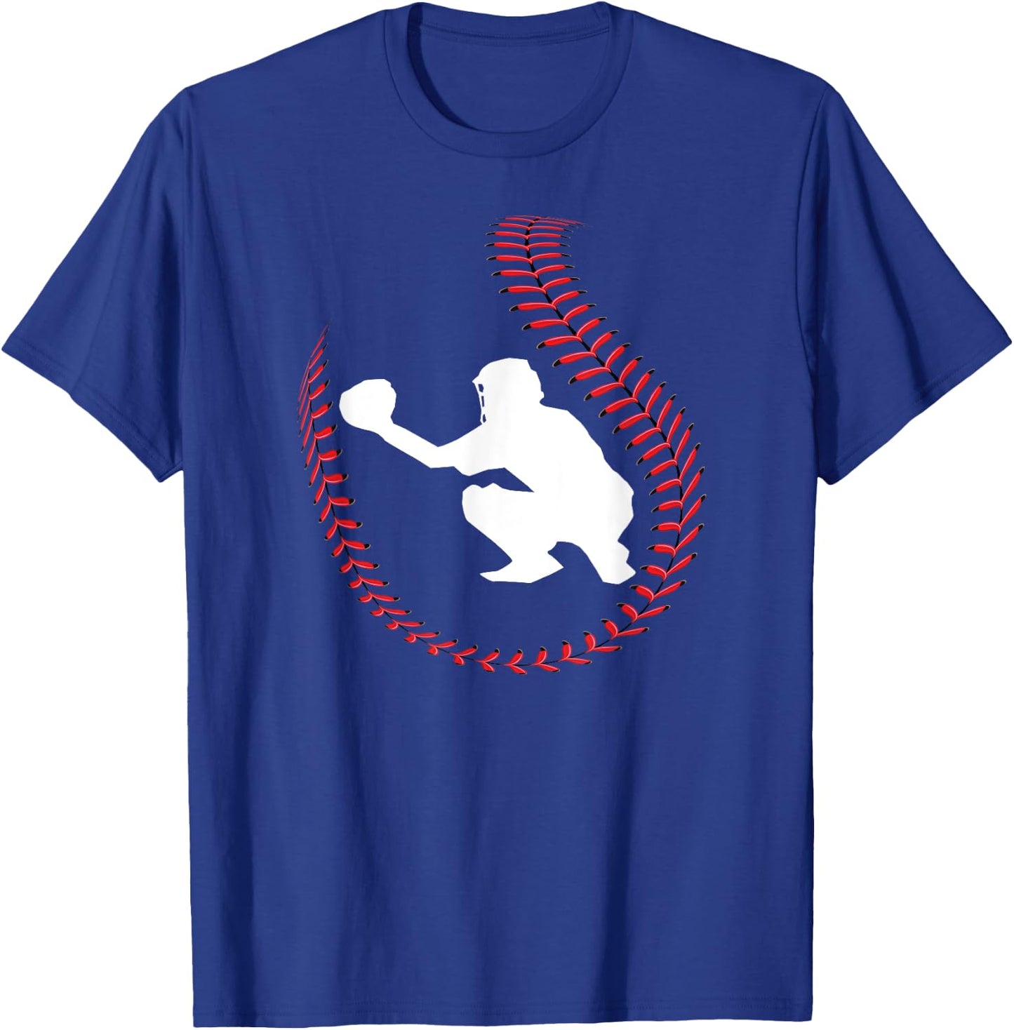 Baseball Catcher Ball Stitch Silhouette T-Shirt - T-Shirt | Royal
