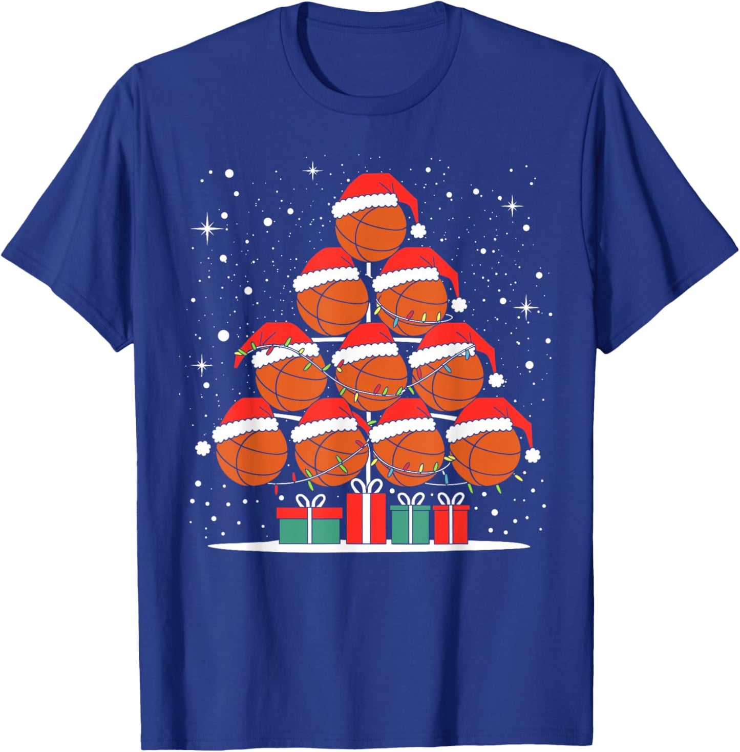 Basketball Player Xmas Santa Hat Basketball Christmas Tree T-Shirt - T-Shirt | Royal