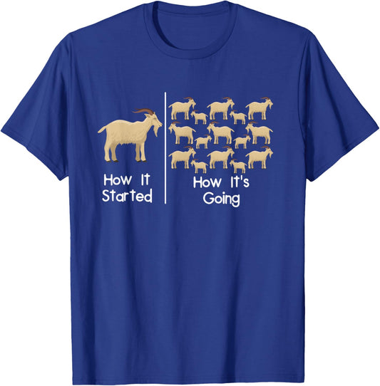 How It Started How It's Going - Goat Lover Farm Animal Goats T-Shirt - T-Shirt | Royal