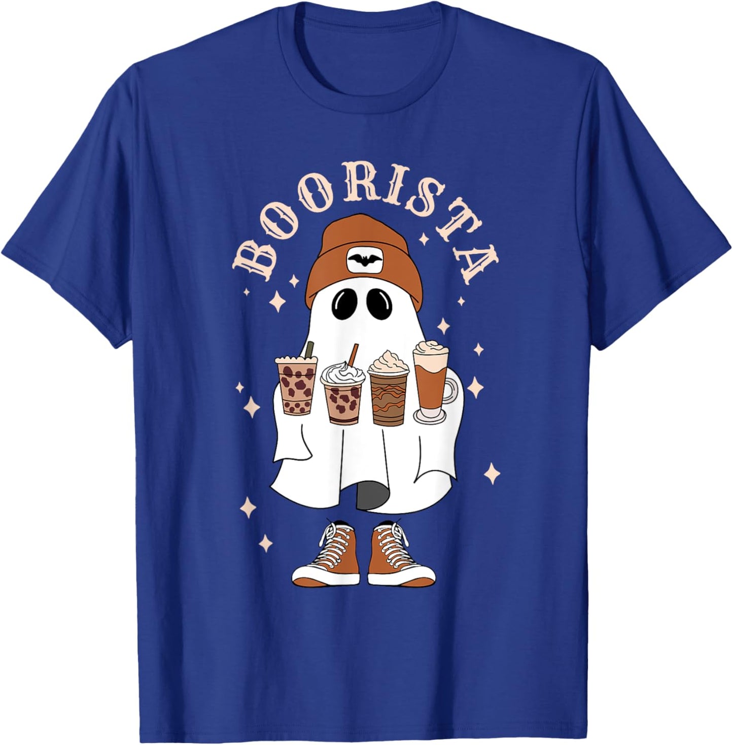 Boorista Ghost With Coffee Halloween Cute Ghost Latte Coffee T-Shirt - T-Shirt | Royal