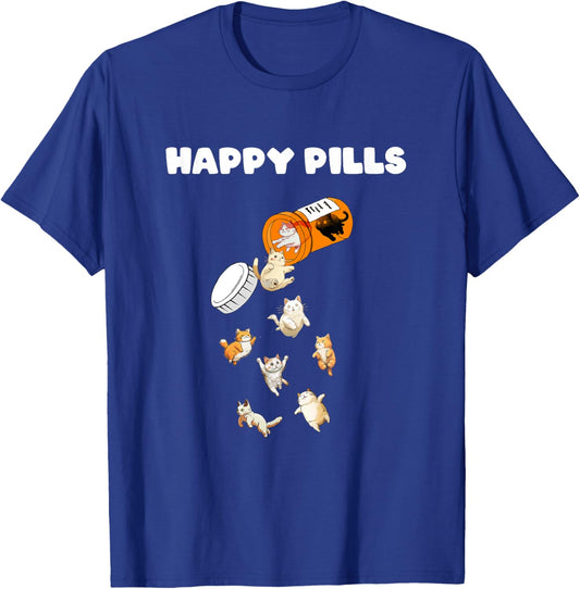 Cat Happy Pills Cats Cute Kitten Pill Bottle Medicine Fun Men Women T-Shirt - T-Shirt | Royal