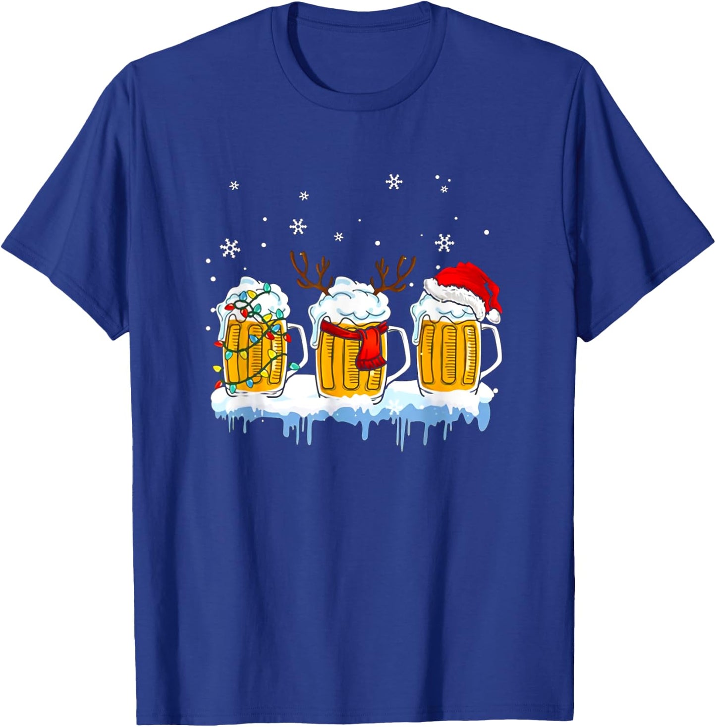 Beer Christmas Mug Santa Reinbeer Xmas lights pajamas T-Shirt - T-Shirt | Royal
