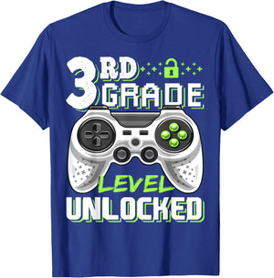 3rd Grade Level Unlocked Video Game Back to School Boys T-Shirt - T-Shirt | Royal