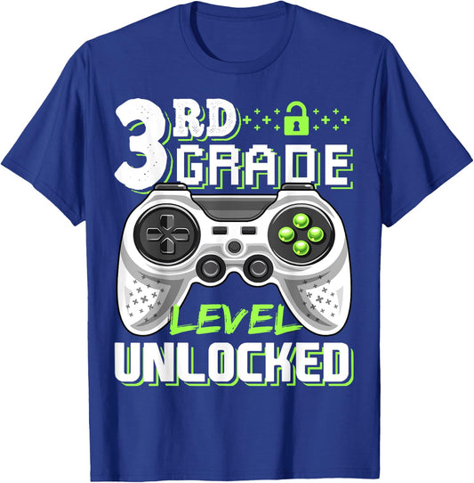 3rd Grade Level Unlocked Video Game Back to School Boys T-Shirt - T-Shirt | Royal