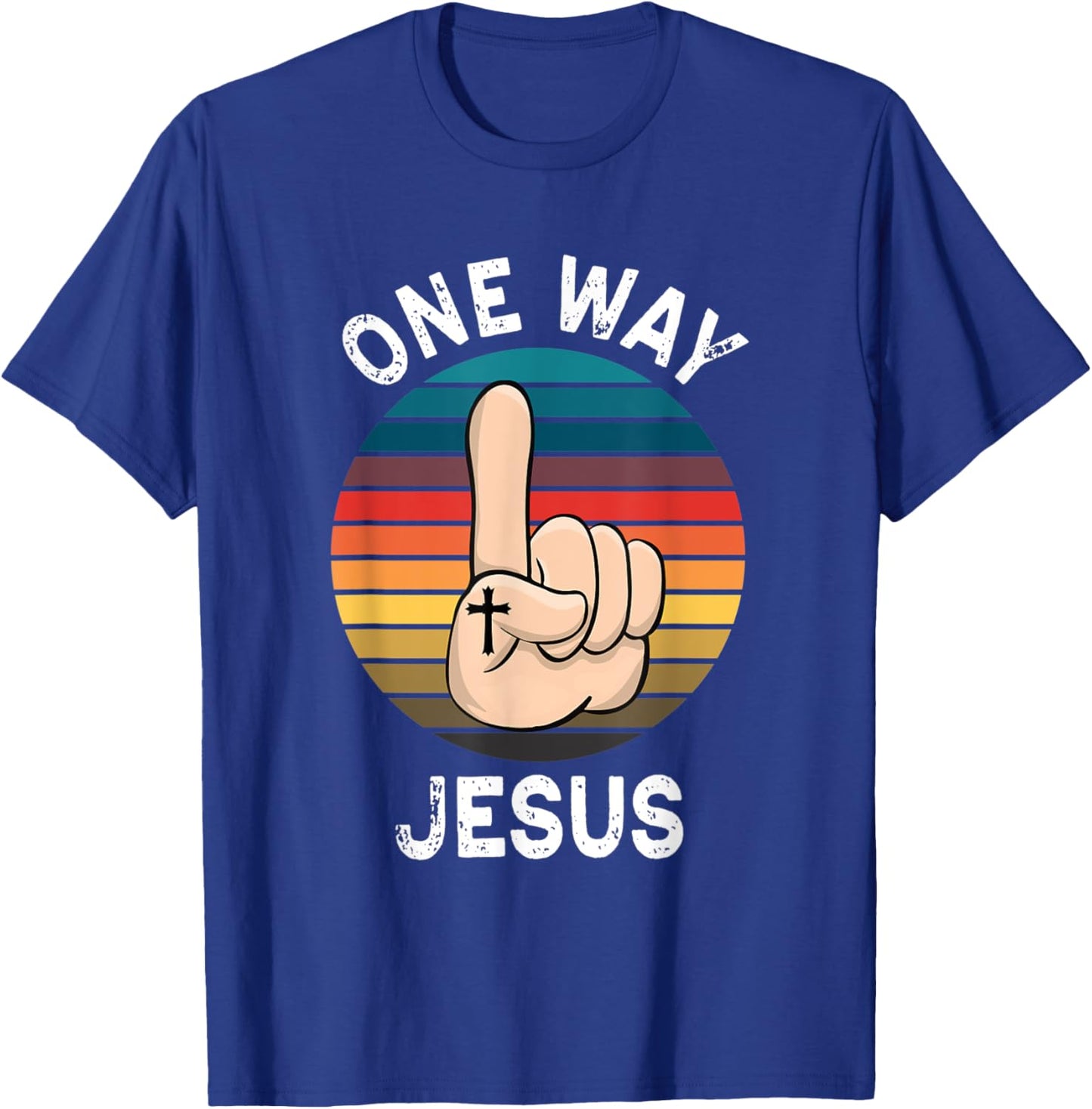 Vintage Finger Up People Christian Revolution One Way Jesus T-Shirt - T-Shirt | Royal