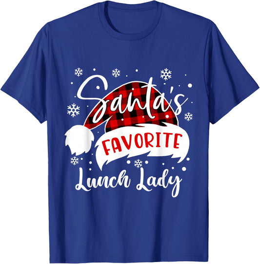 Santa's Favorite Lunch Lady Hat Flannel Christmas 2020 T-Shirt - T-Shirt | Royal