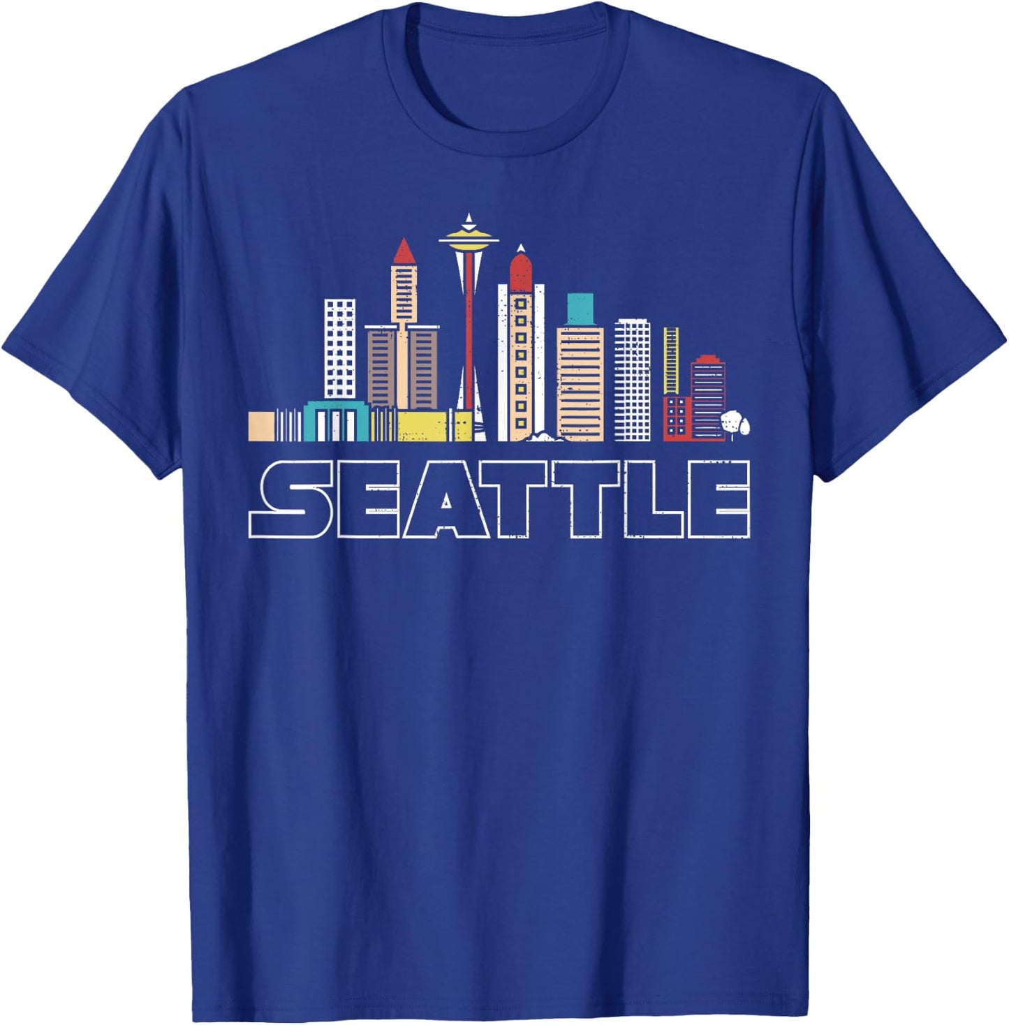 Grunge Seattle Skyline Distressed Look design T-Shirt - T-Shirt | Royal