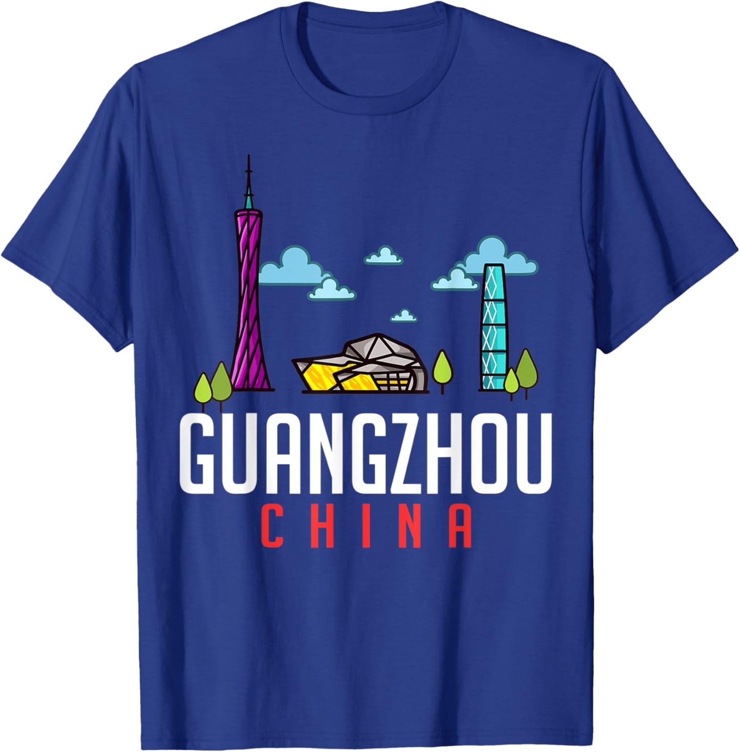 Guangzhou China City Skyline Map Travel T-Shirt - T-Shirt | Royal
