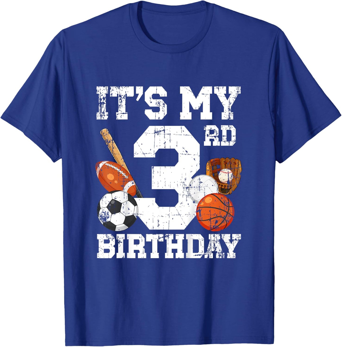 Kids 3rd Birthday Sports Birthday Party Three Year Old Boy Bday T-Shirt - T-Shirt | Royal
