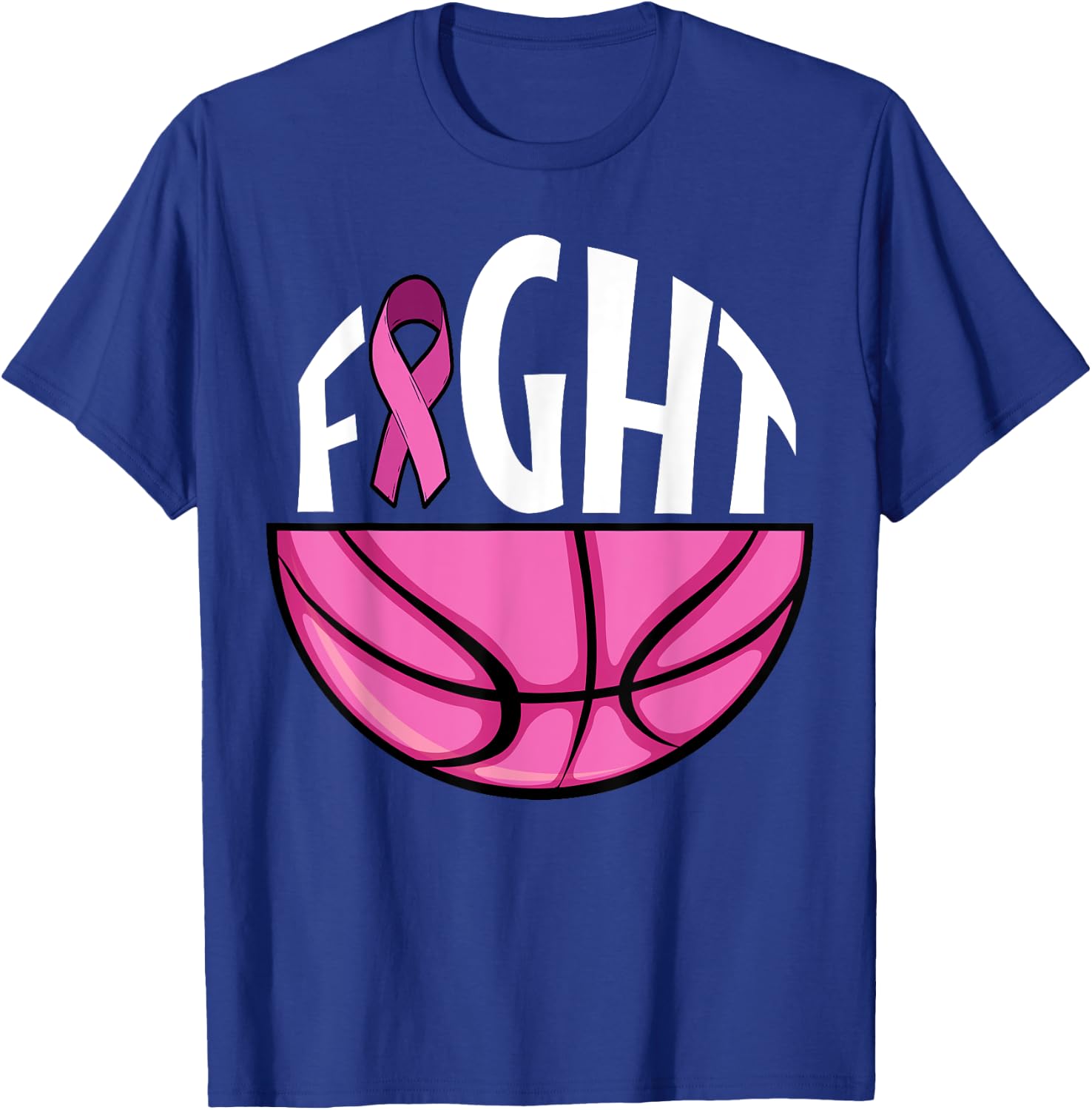 Breast Cancer Awareness Pink Ribbon Basketball Team Support T-Shirt - T-Shirt | Royal
