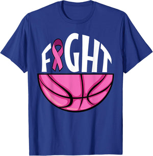 Breast Cancer Awareness Pink Ribbon Basketball Team Support T-Shirt - T-Shirt | Royal