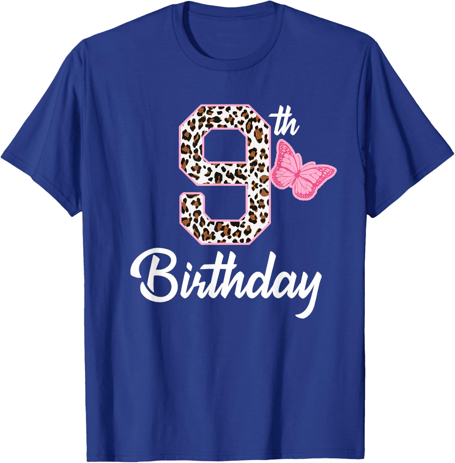 9th birthday 9 year old girl leopard Butterfly age 9 T-Shirt - T-Shirt | Royal