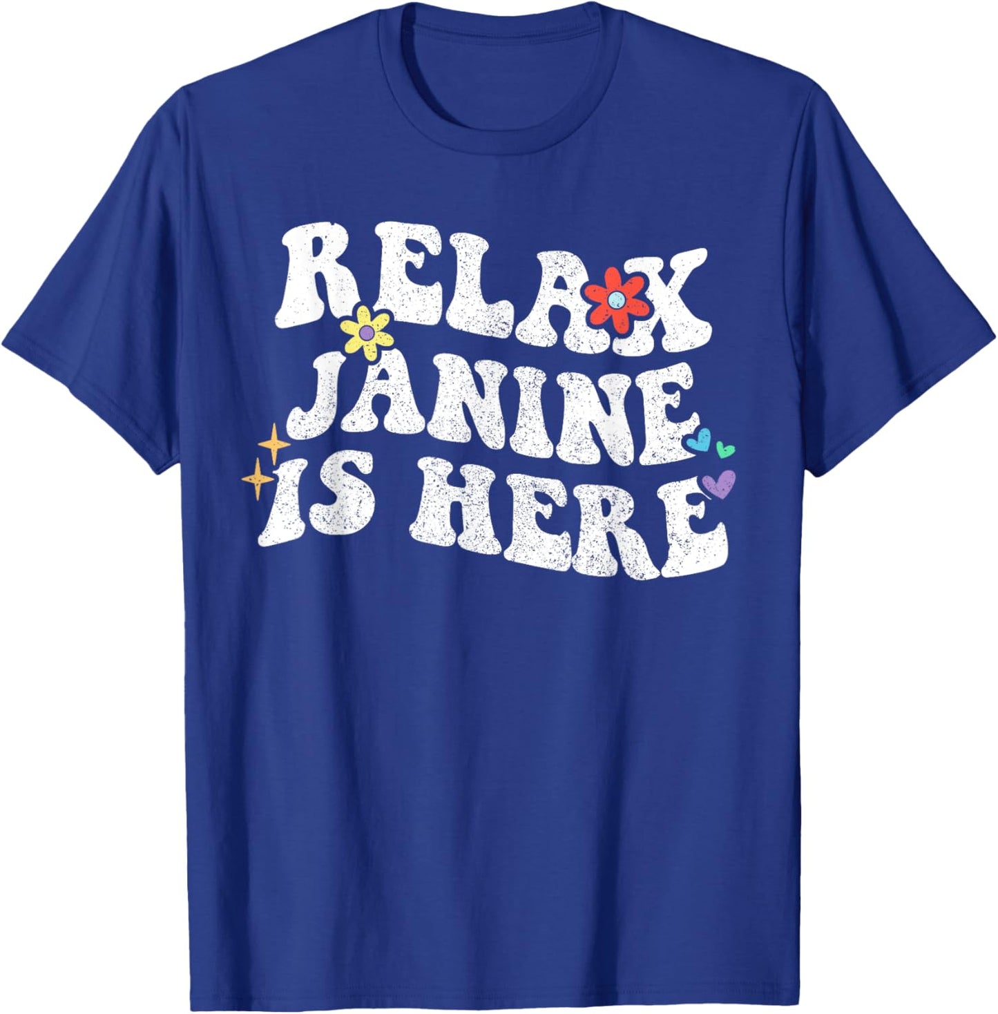 Retro Groovy Relax Janine Is Here Lustiger Muttertagsname T-Shirt - T-Shirt | Royal
