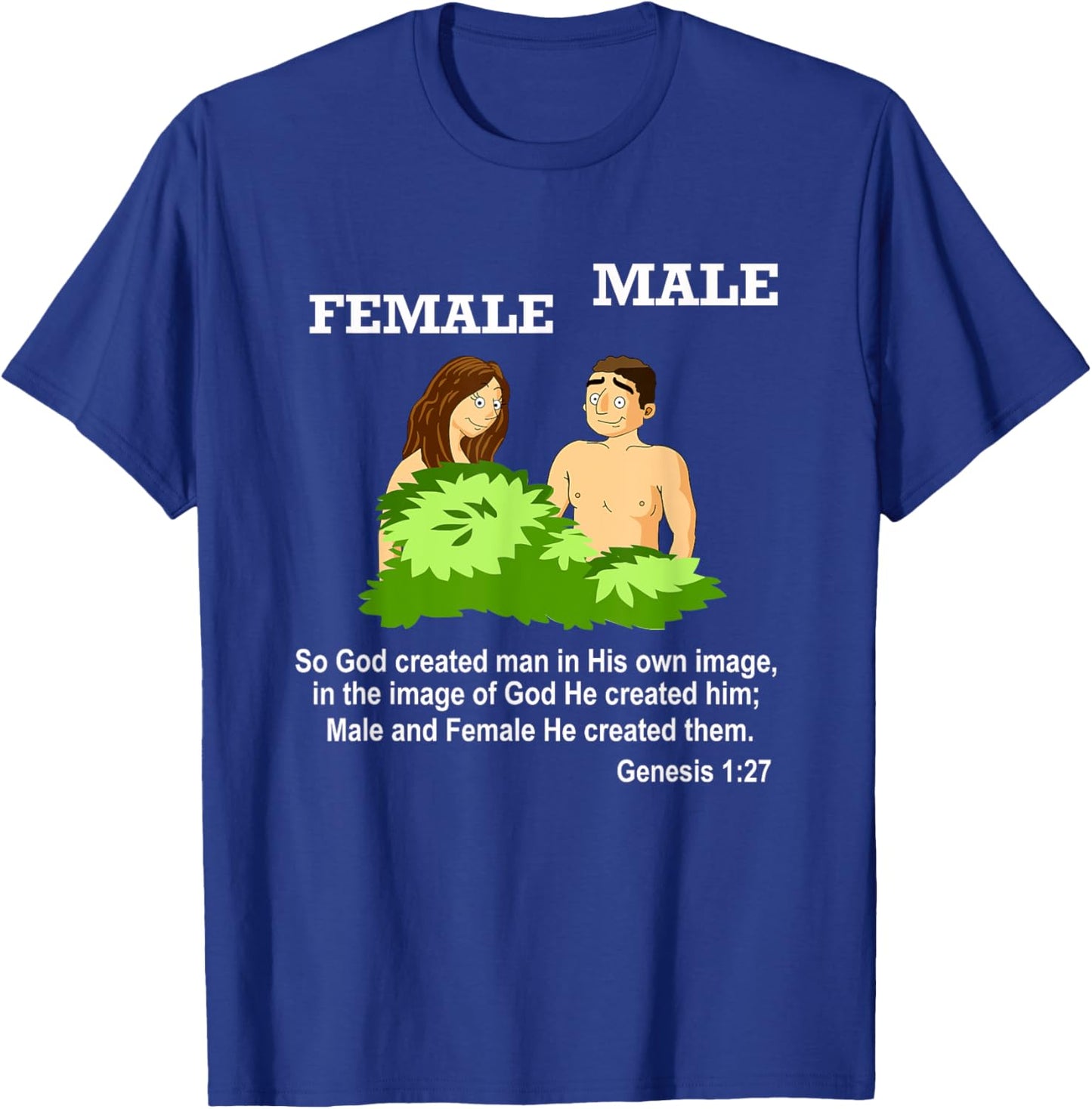 Christian Bible Verse Genesis 1 27 God Created Male Female T-Shirt - T-Shirt | Royal