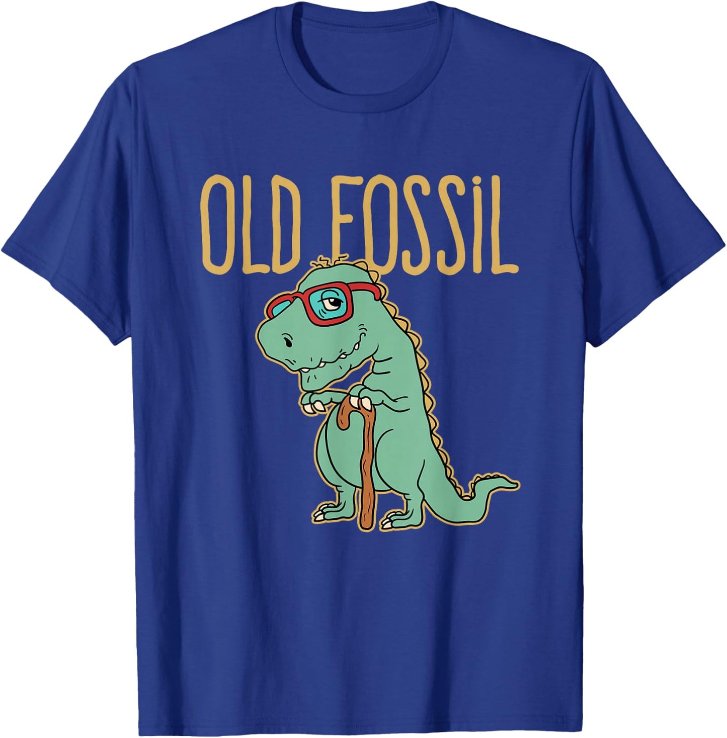 Old Fossil Dinosaur With Cane T-Shirt - T-Shirt | Royal