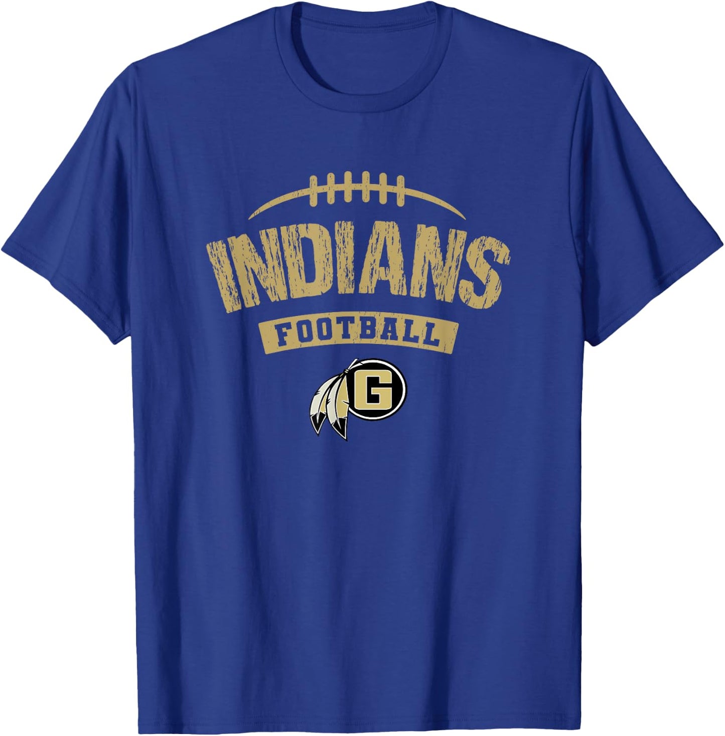 Gaffney Indians Logo Football Distressed HS T-Shirt - T-Shirt | Royal
