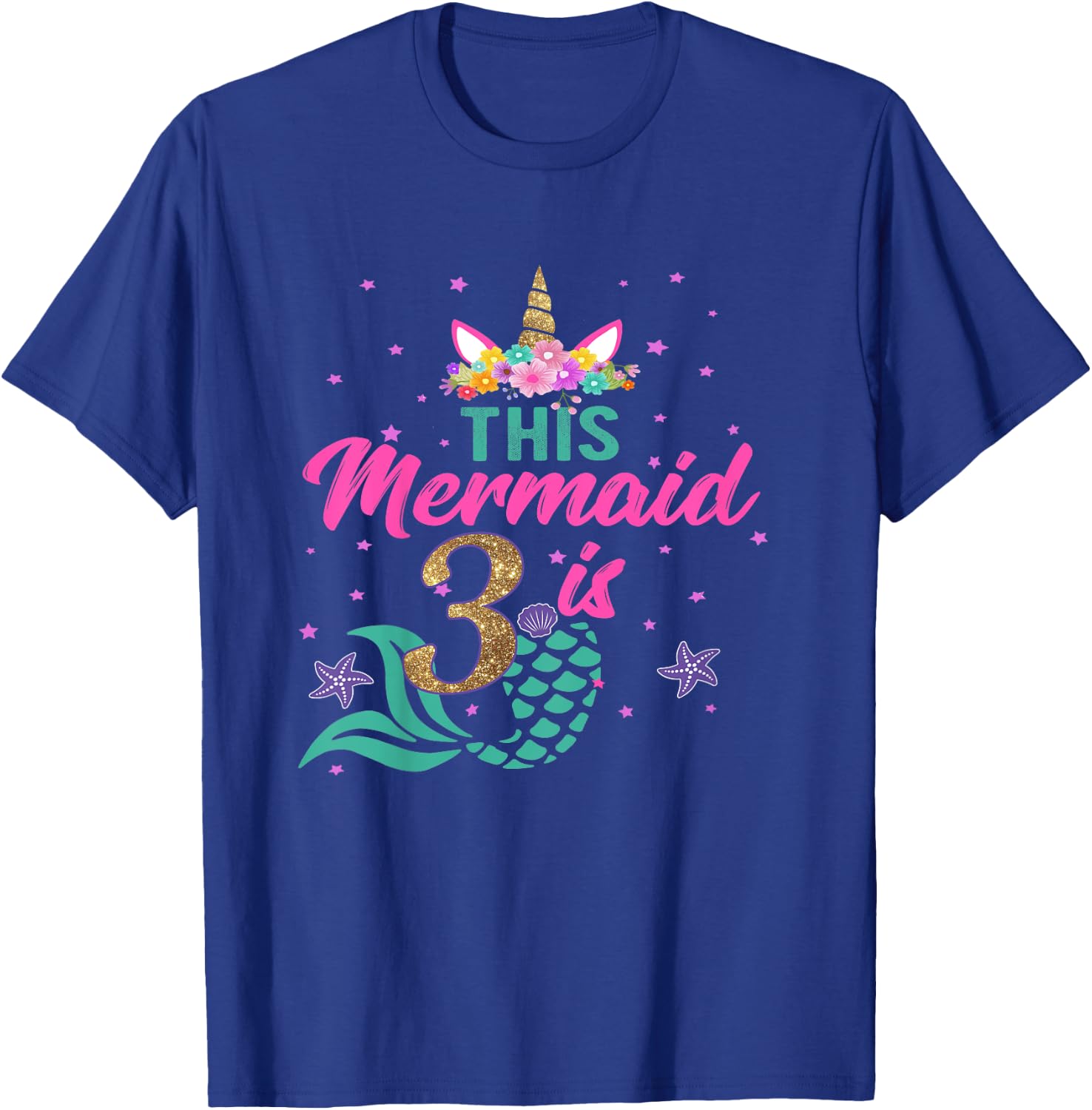 3rd Birthday Girl Unicorn Shirt Mermaid Tail 3 Years Old T-Shirt - T-Shirt | Royal