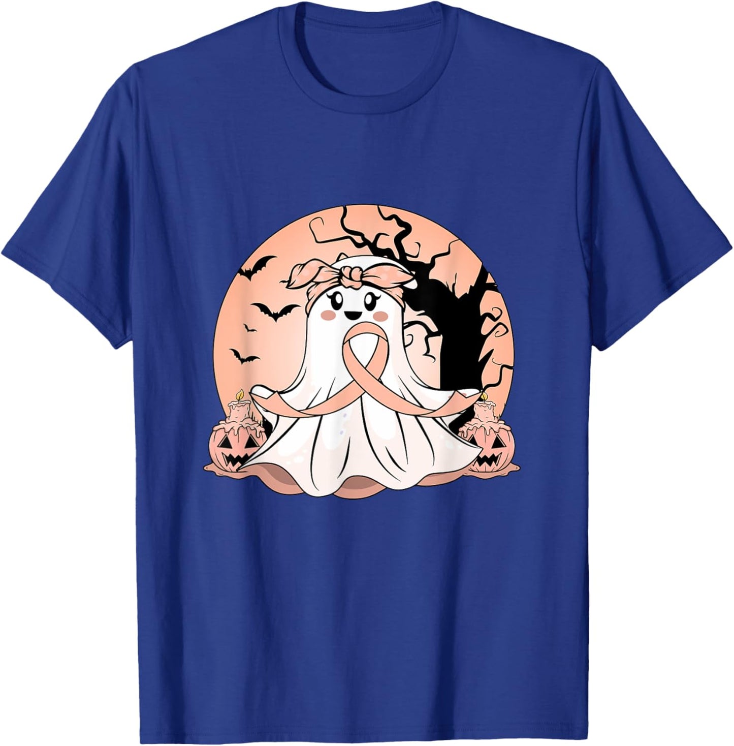 Uterine Cancer Halloween Pumpkin Peach Ribbon Awareness T-Shirt - T-Shirt | Royal