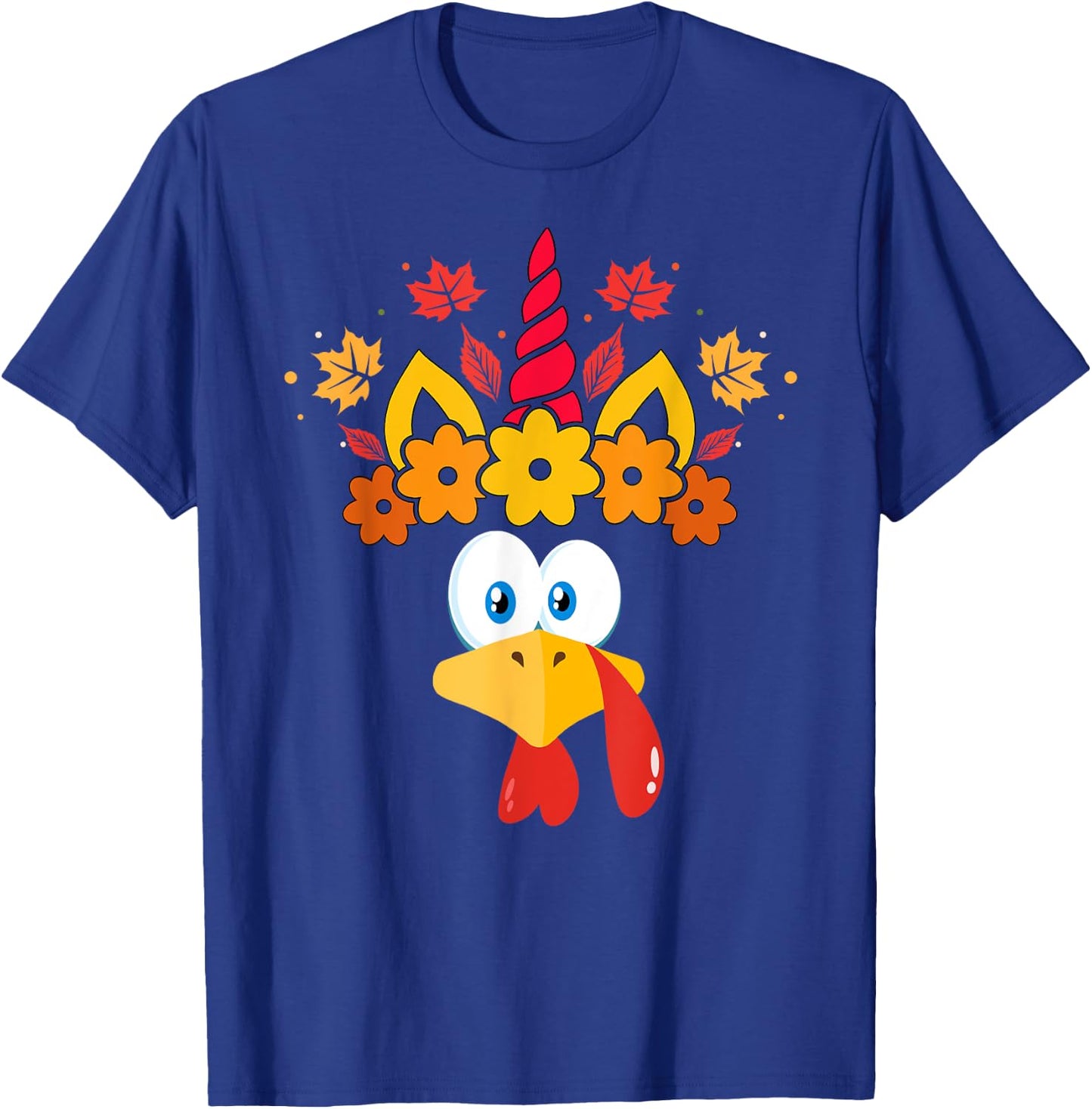 Funny Turkey Unicorn Face Girls Thanksgiving Kids T-Shirt - T-Shirt | Royal