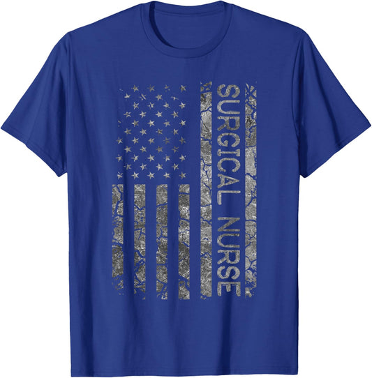 Funny Job Title Worker American Flag Surgical Nurse T-Shirt - T-Shirt | Royal