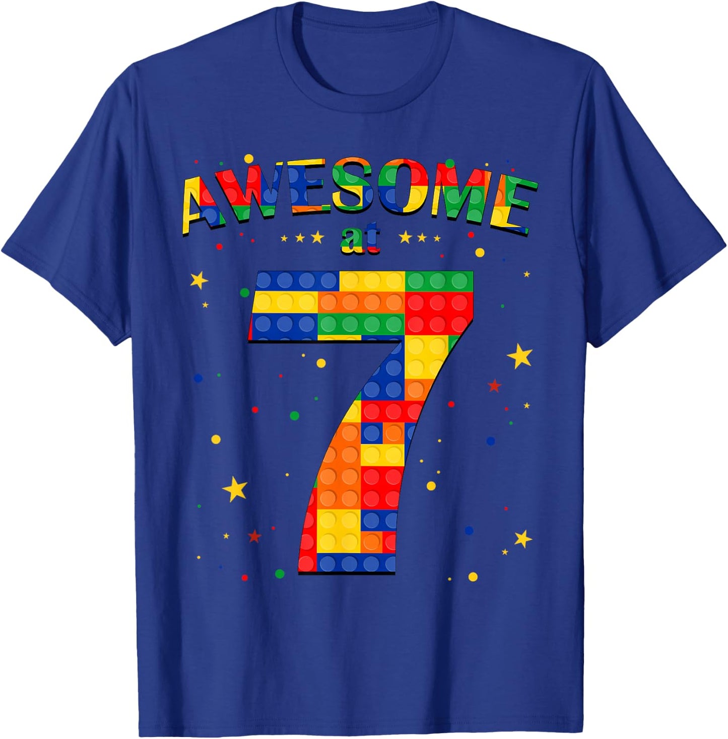 Building Blocks Bricks Awesome at 7 Years Old Birthday Boy T-Shirt - T-Shirt | Royal