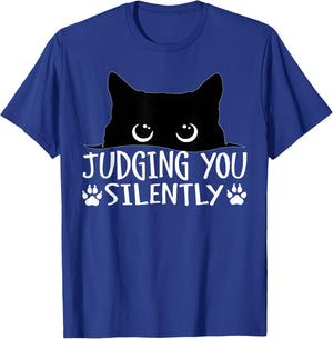 Funny Black Cat Judging You Silently Sarcastic Cat T-Shirt - T-Shirt | Royal
