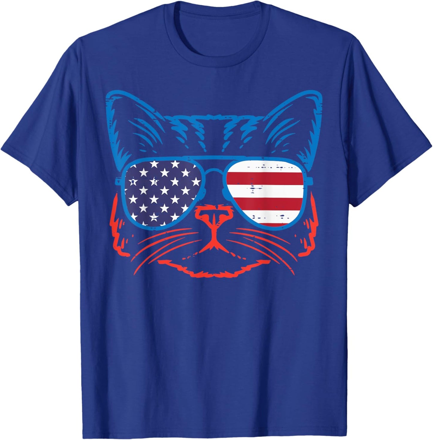 4th July Cat US Flag Sunglasses Patriot Women Girls Kids Men T-Shirt - T-Shirt | Royal