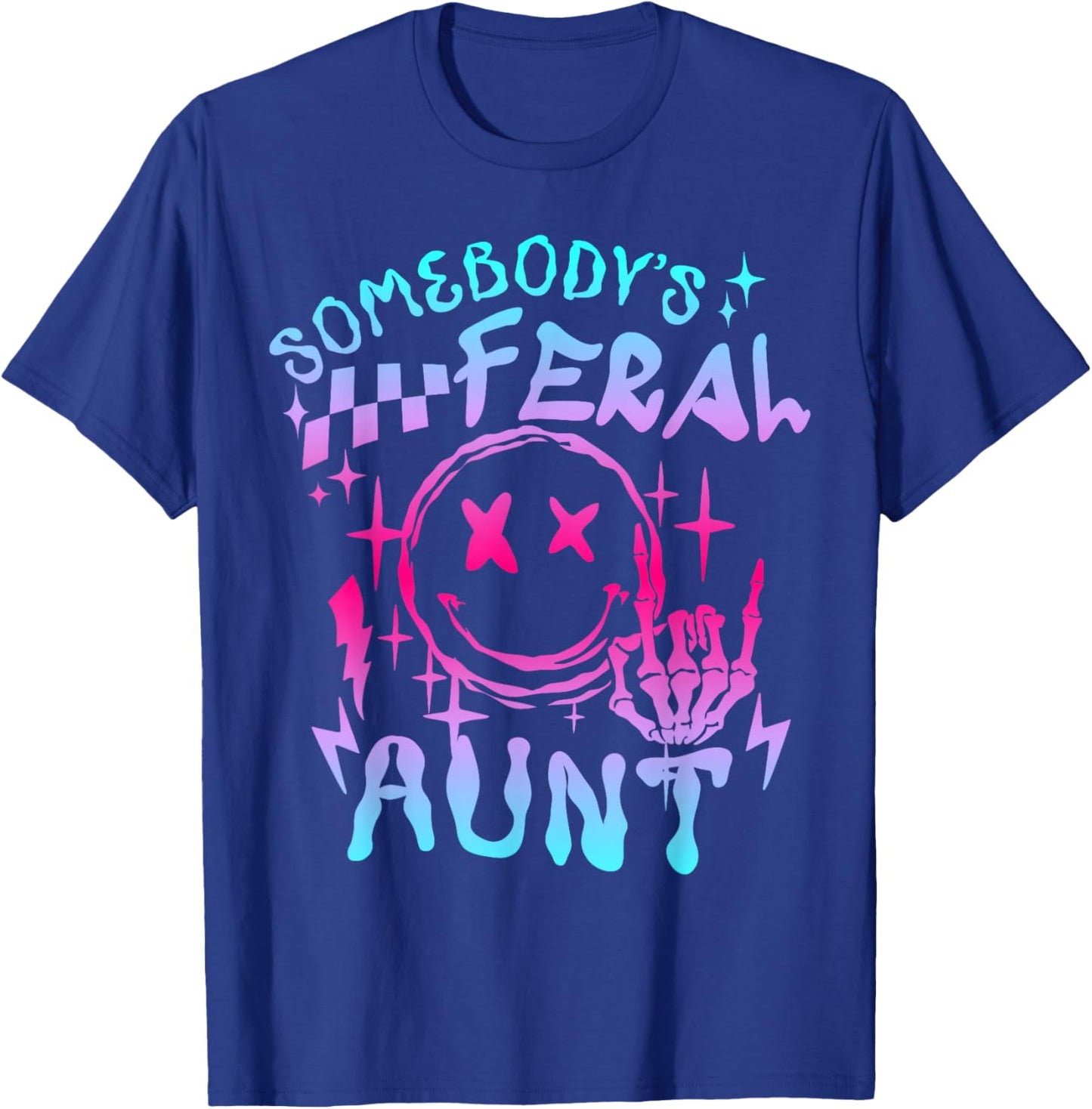 Retro Tie Dye Somebodys Feral Aunt Matching Mothers Day T-Shirt - T-Shirt | Royal