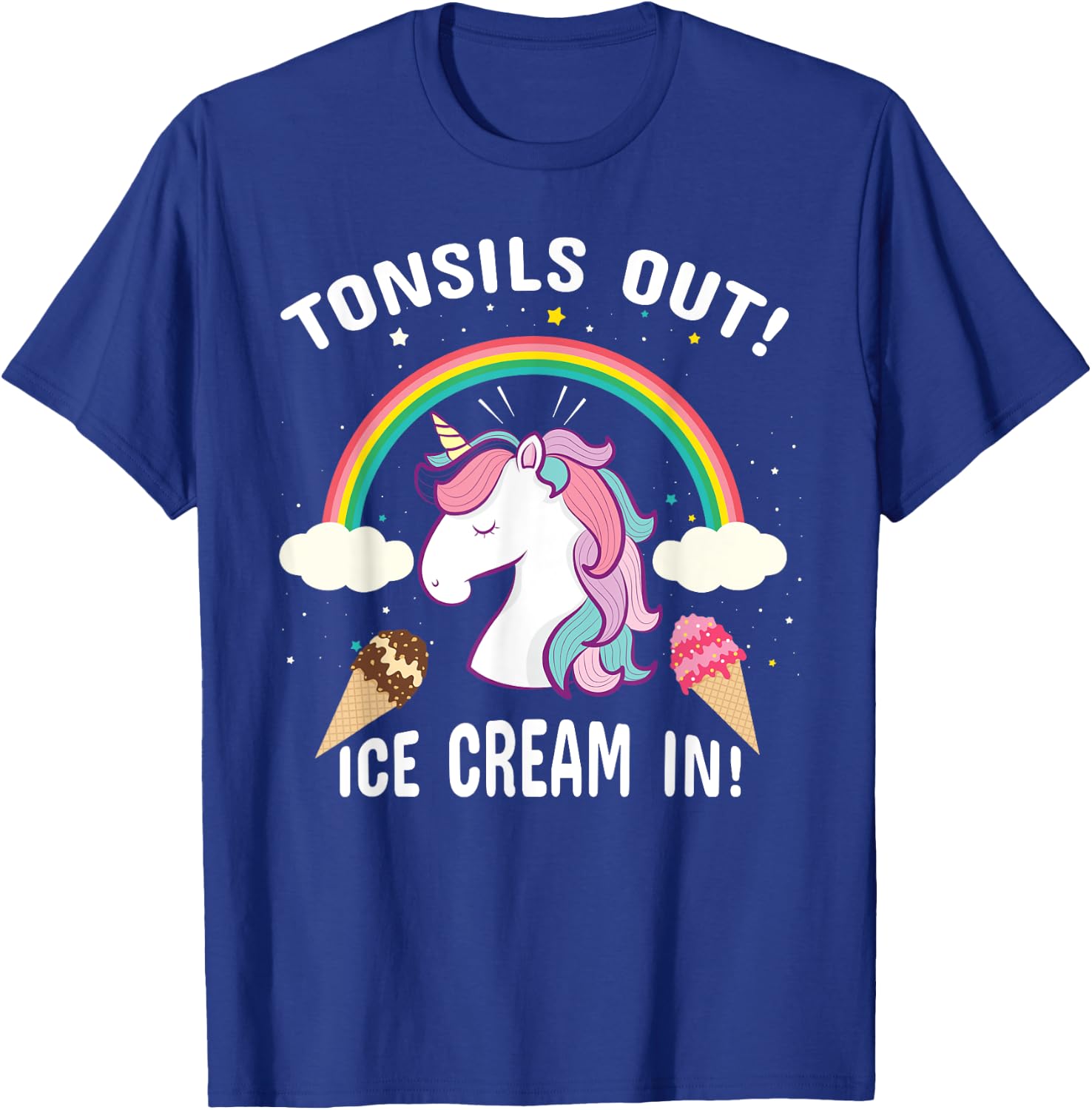 Tonsils Out Ice Cream In Post Surgery Unicorn Get Well Gift T-Shirt - T-Shirt | Royal