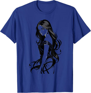 Sexy Waifu Anime Girl Japanese in Black and White Art T-Shirt - T-Shirt | Royal