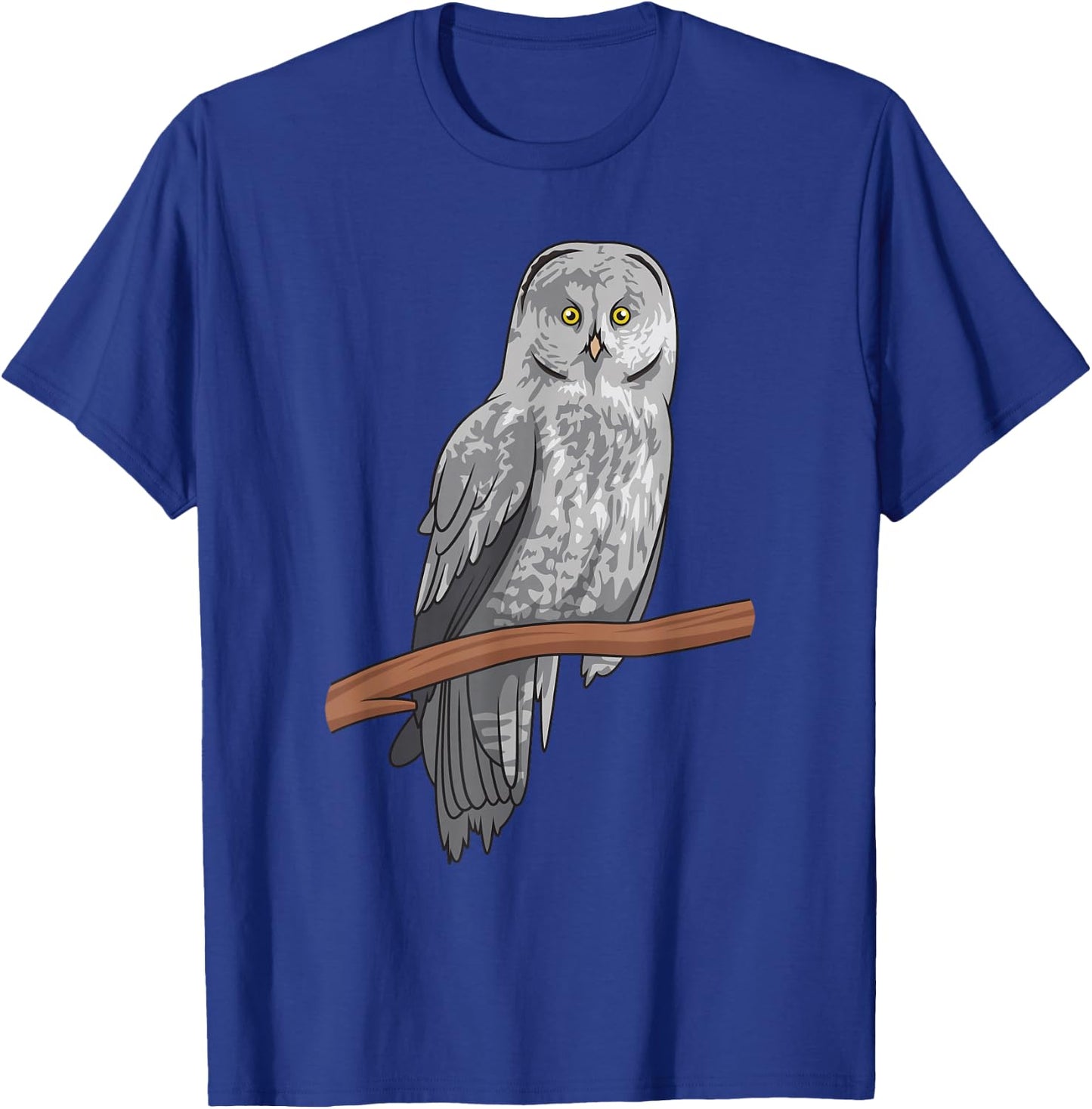 Great Gray Owl on a tree Cute Realistic OWL T-Shirt - T-Shirt | Royal