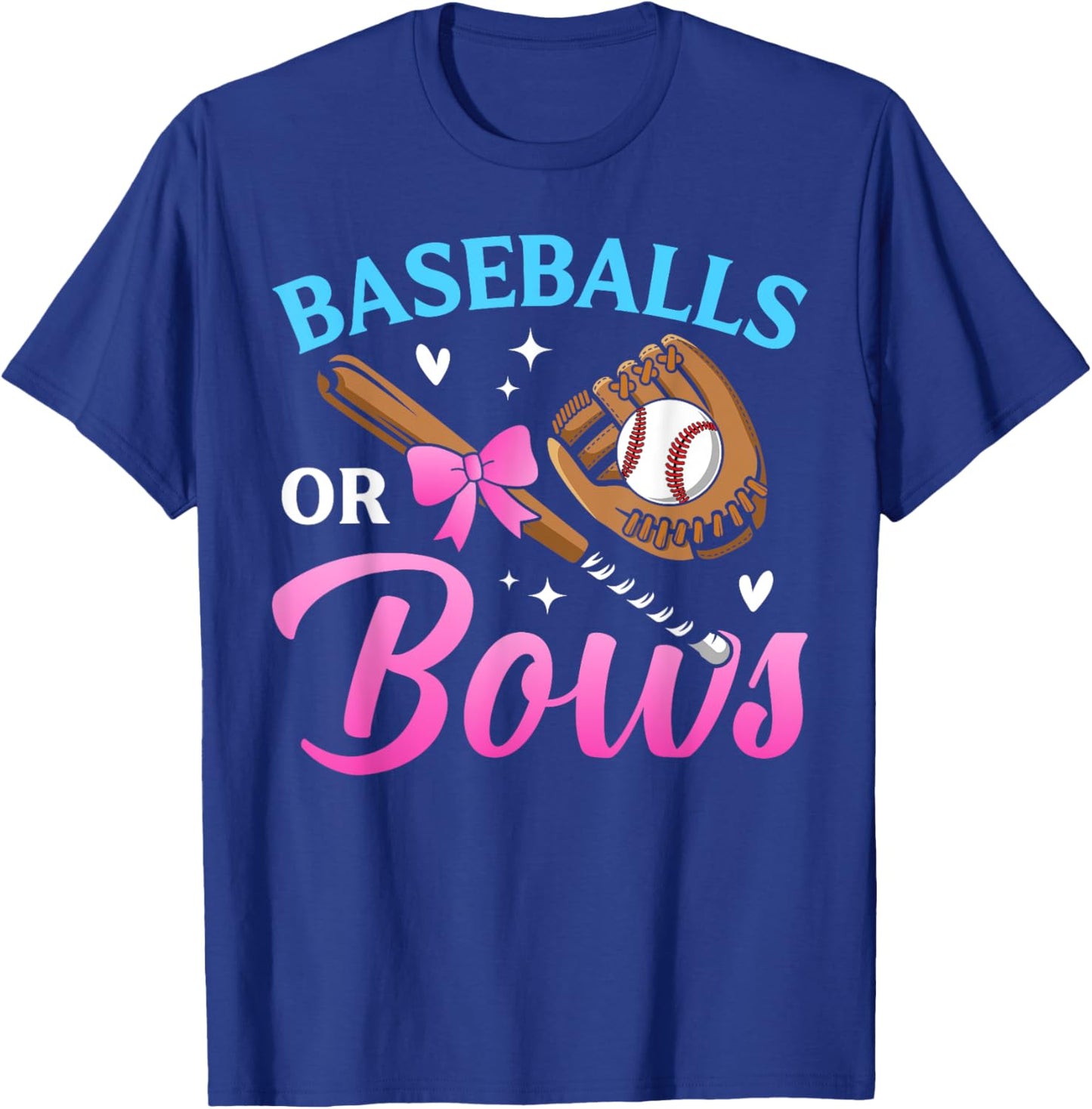 Baseball Or Bows Dad Mom Loves You Gender Reveal Party T-Shirt - T-Shirt | Royal