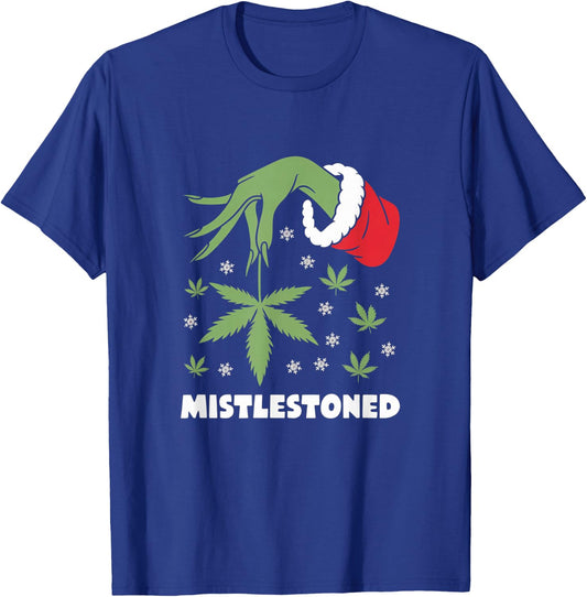 Mistlestoned Weed Leaf Cannabis & Marijuana Ugly Christmas T-Shirt - T-Shirt | Royal