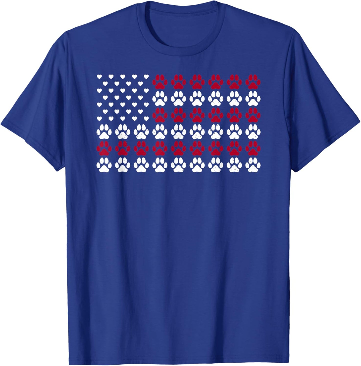USA Flag Dogs paw Heart Distressed American Flag Dog Paw T-Shirt - T-Shirt | Royal