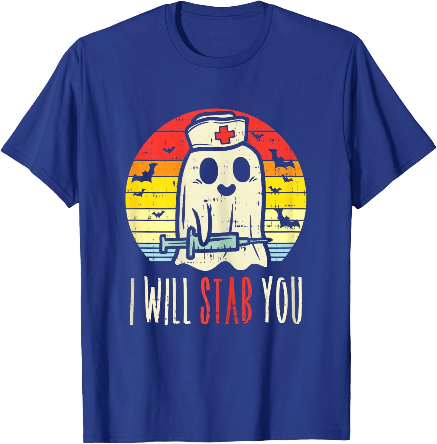 Will Stab You Ghost Nurse Retro Halloween Nursing RN T-Shirt - T-Shirt | Royal