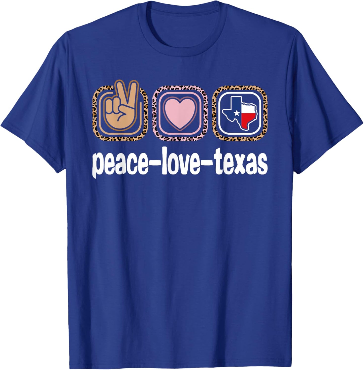 Texas Leopard Print Texas Women Girls Kids Peace Love Texas T-Shirt - T-Shirt | Royal