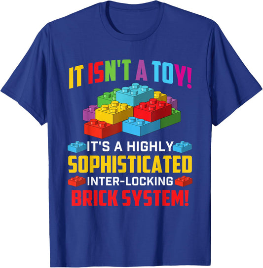 Sophisticated Inter-Locking Brick System - Block Building T-Shirt - T-Shirt | Royal