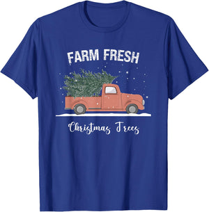 Farm Fresh Christmas Trees Red Truck Pine Tree Family T-Shirt - T-Shirt | Royal