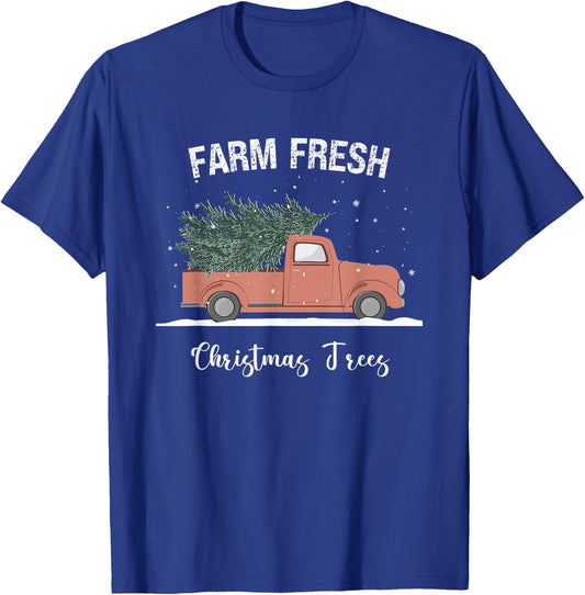 Farm Fresh Christmas Trees Red Truck Pine Tree Family T-Shirt - T-Shirt | Royal