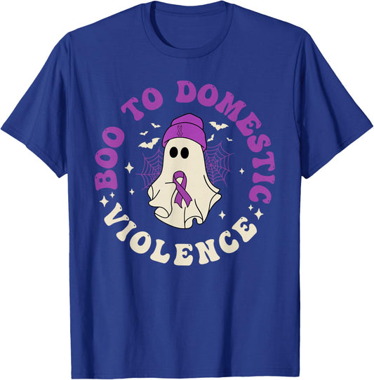Boo To Domestic Violence Domestic Halloween Ghost Kids Boys T-Shirt - T-Shirt | Royal
