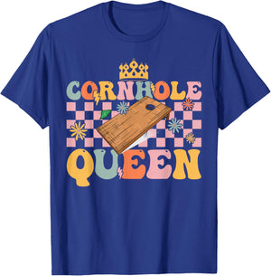 Cornhole Queen Groovy Cornhole Mom Corn Hole T-Shirt - T-Shirt | Royal