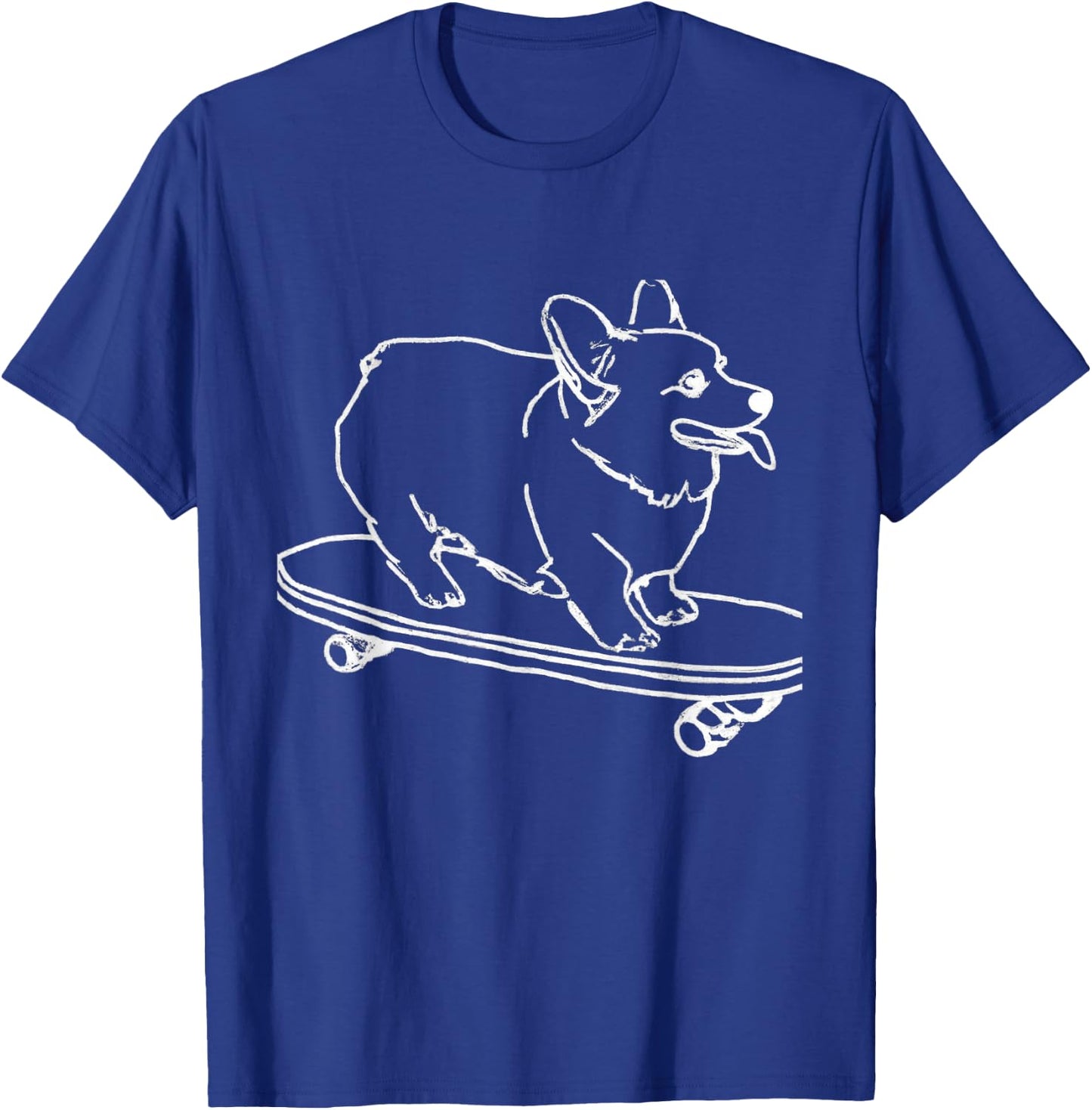 Corgi Skateboarding Outline Line Drawing Skater Corgi Dog T-Shirt - T-Shirt | Royal