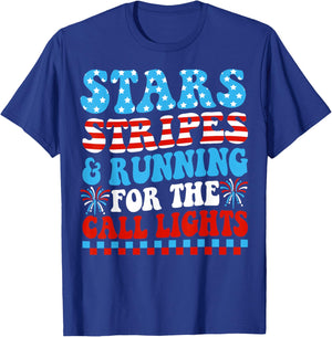 Stars Stripes & Running for Call Lights 4th of July Nurse T-Shirt - T-Shirt | Royal