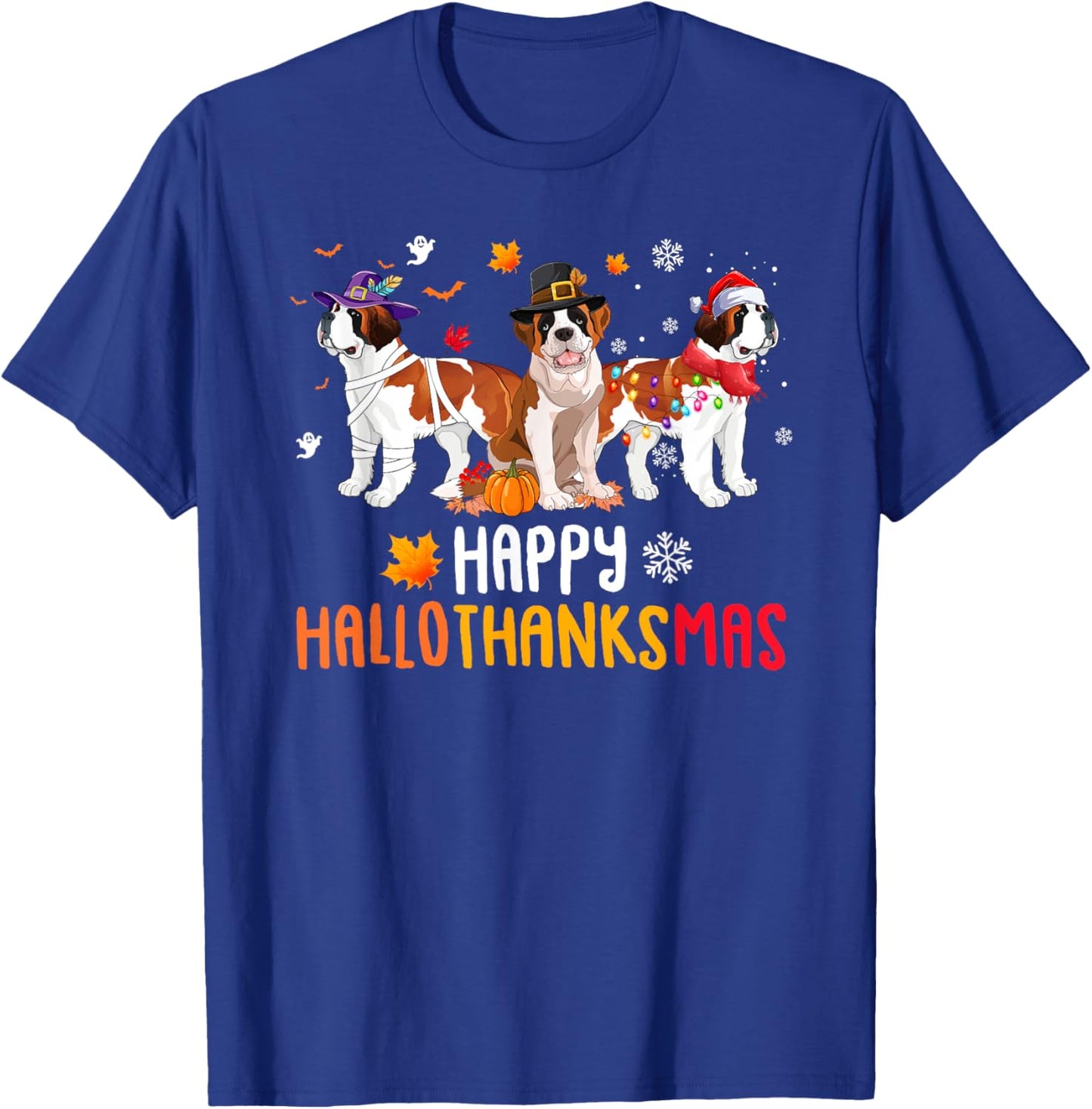 Halloween Thanksgiving Christmas Funny Saint Bernard Dogs T-Shirt - T-Shirt | Royal