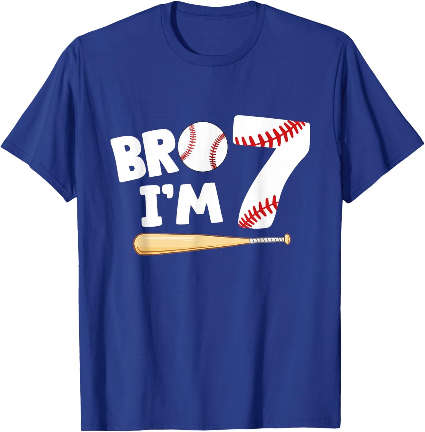 7th Birthday Shirt Boy Bro I'm 7 Year Old Baseball Theme T-Shirt - T-Shirt | Royal