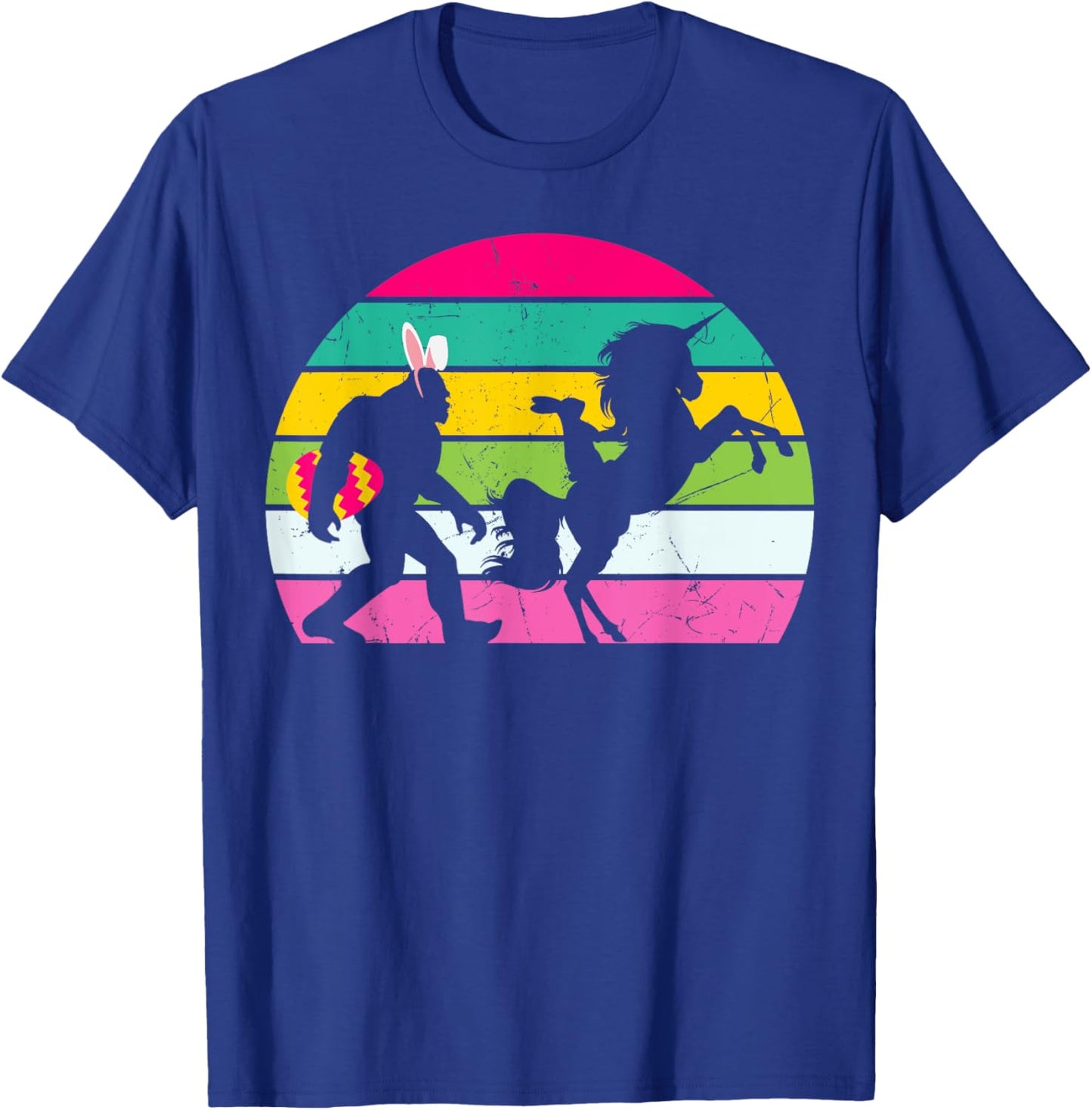 Bigfoot Unicorn Easter Bunny Retro Colorful Sunset Funny T-Shirt - T-Shirt | Royal