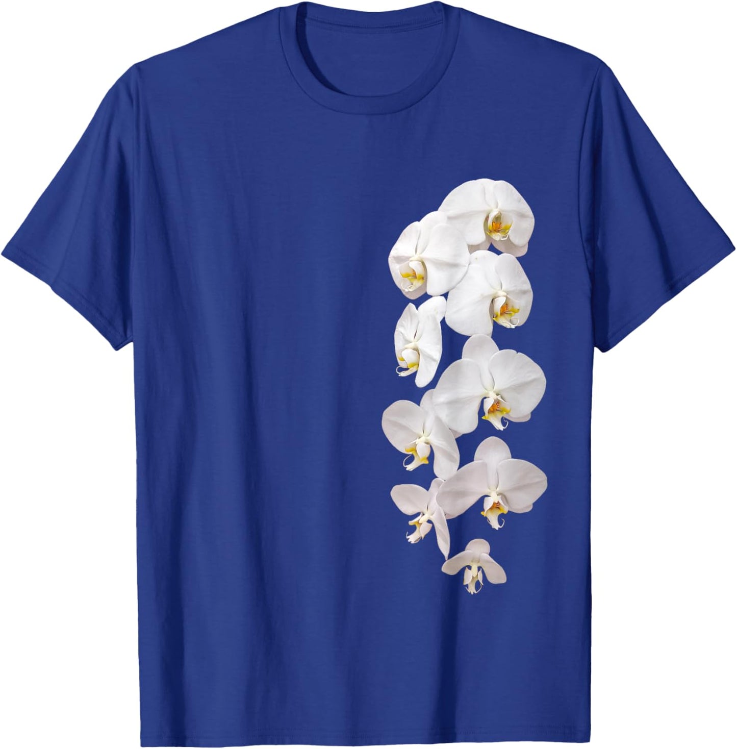 White Phalaenopsis Orchid One-Side Garland Shapes Mania T-Shirt - T-Shirt | Royal