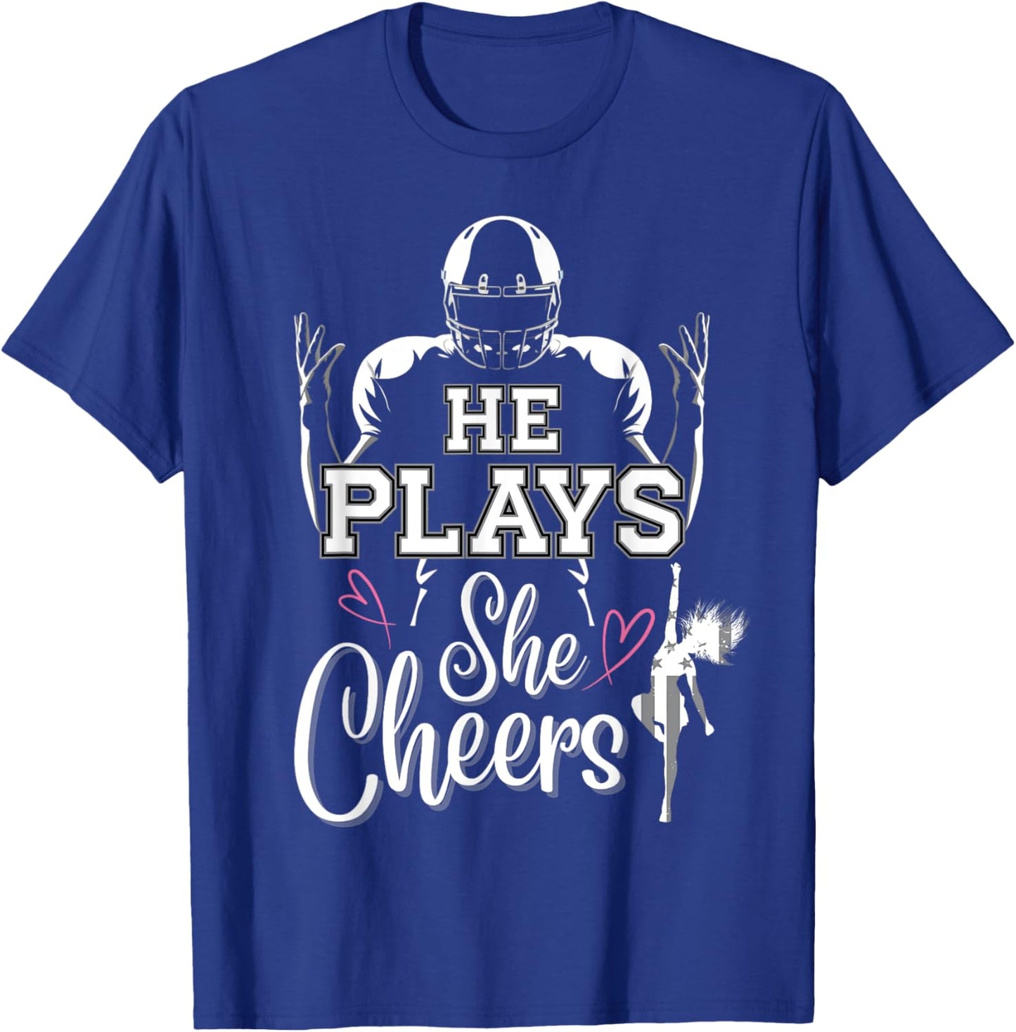 He Plays She Cheers Mom and me Football Season Cheerleader T-Shirt - T-Shirt | Royal