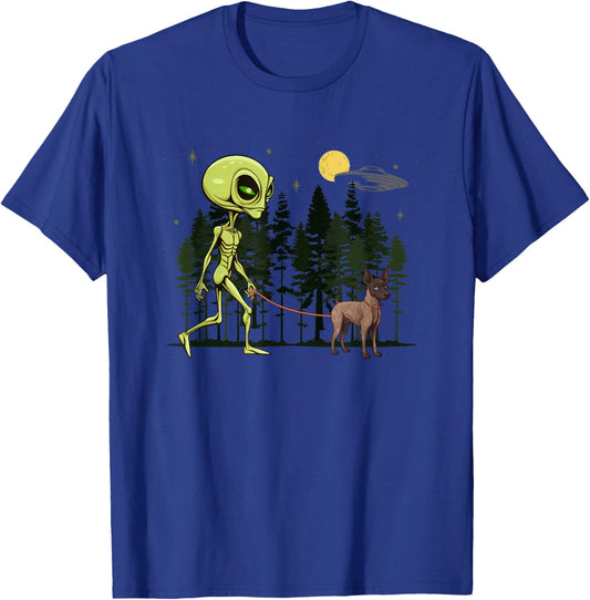 Funny Xoloitzcuintli Xolo Alien Walking UFO Pet Dog Mom Dad T-Shirt - T-Shirt | Royal